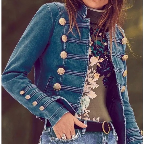 Free People Jackets & Blazers - Free People Fitted Military Denim Jacket distressed, Size M